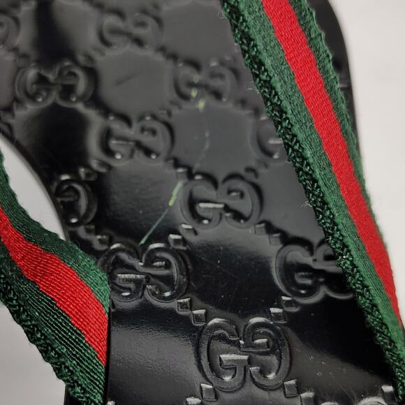 Gucci Interlocking GG Thong Sandal EU 38 Black Leather Flat Flip Flop Slide - Picture 8 of 15